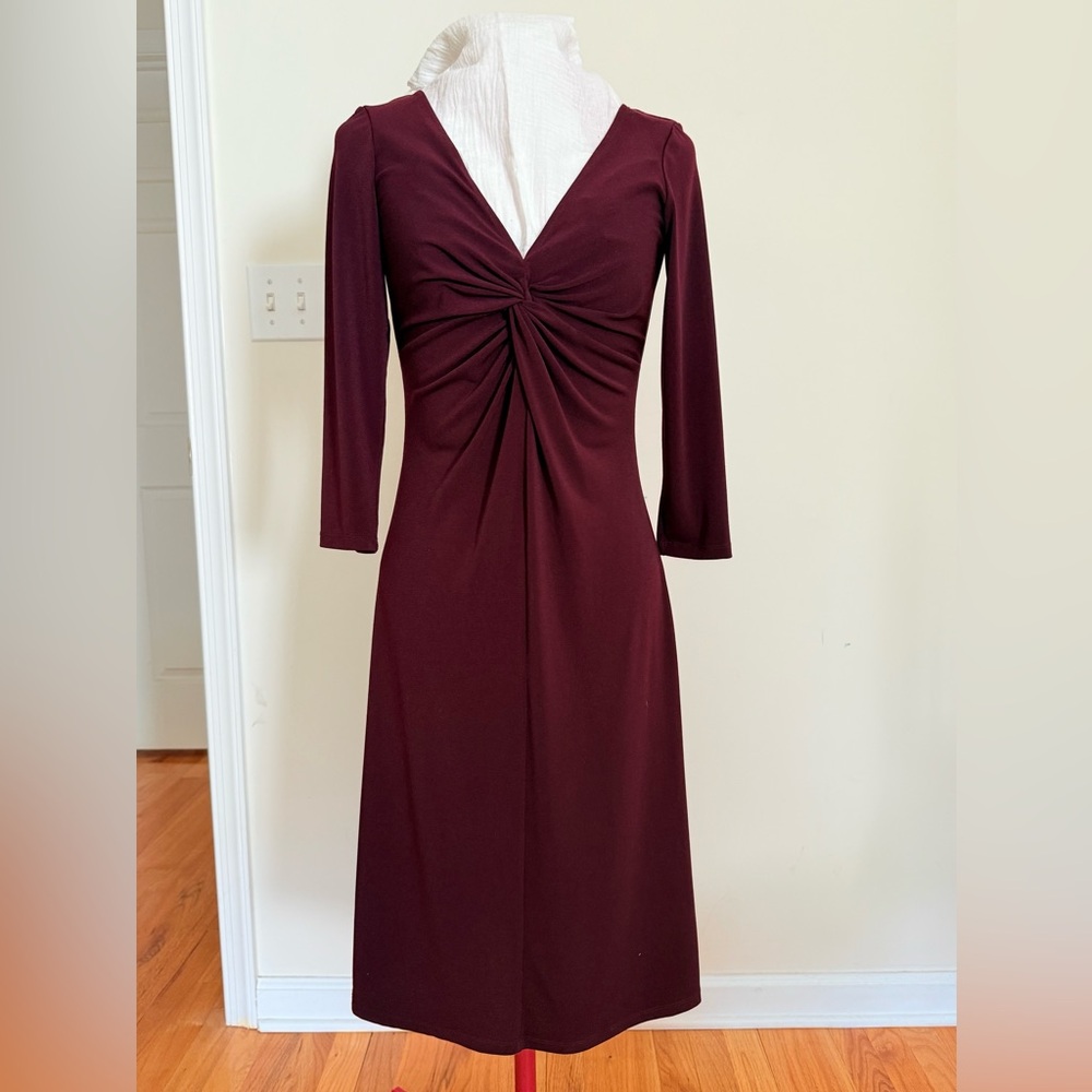 London Times Deep Burgundy Long Sleeve Dress